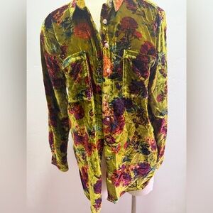 Anthropologie Pilcro Floral Velvet Button Down Shirt Medium
